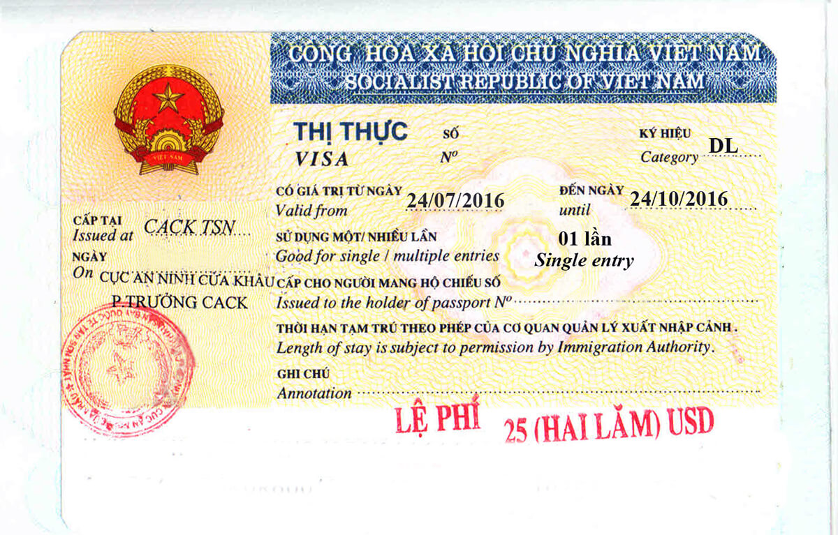 Coût du visa au Vietnam