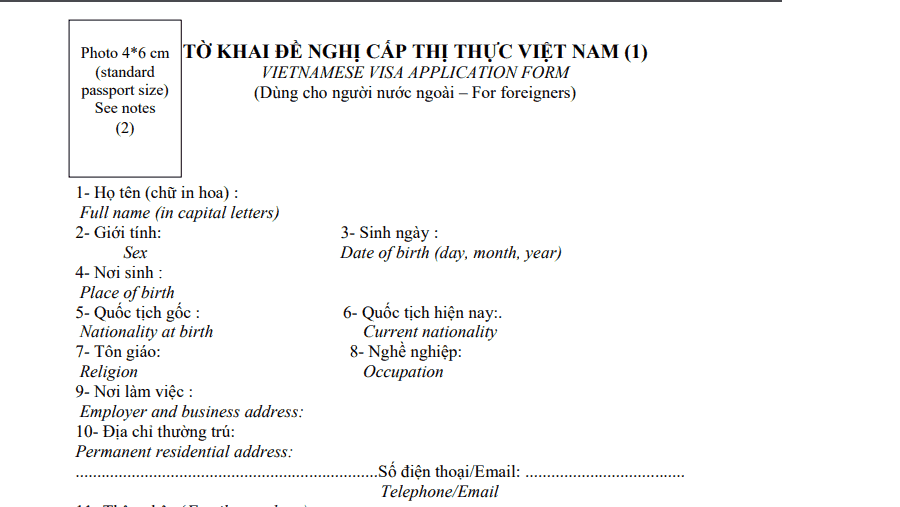 formulaire visa vietnam
