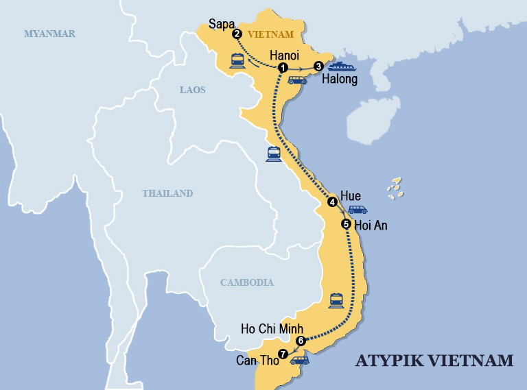 carte du voyage Vietnam pas cher 15 jours