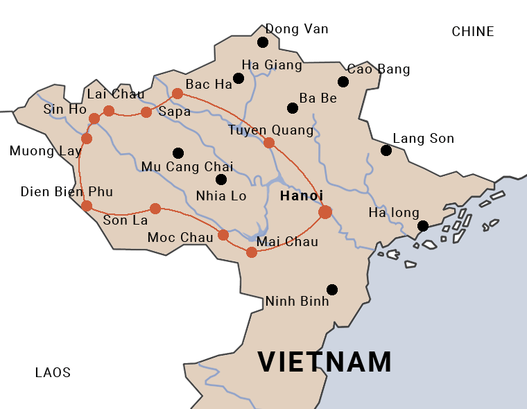 Carte touristique du Nord-Ouest du Vietnam