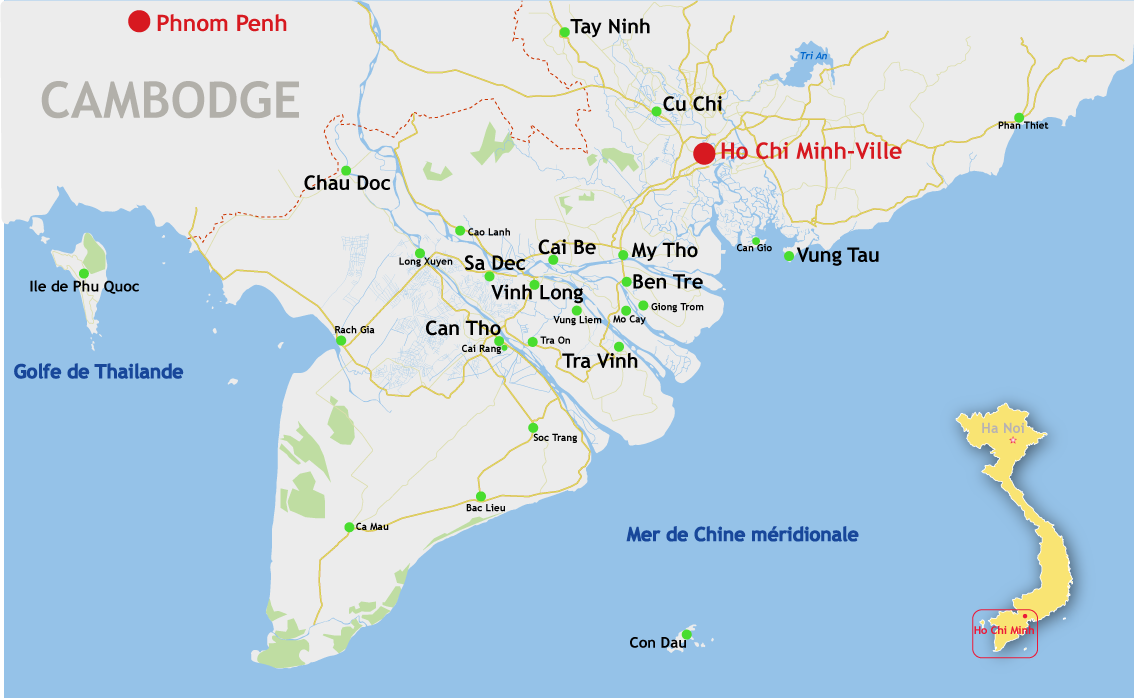 Carte touristique du Sud du Vietnam