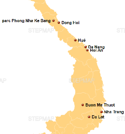 Carte touristique du centre du Vietnam