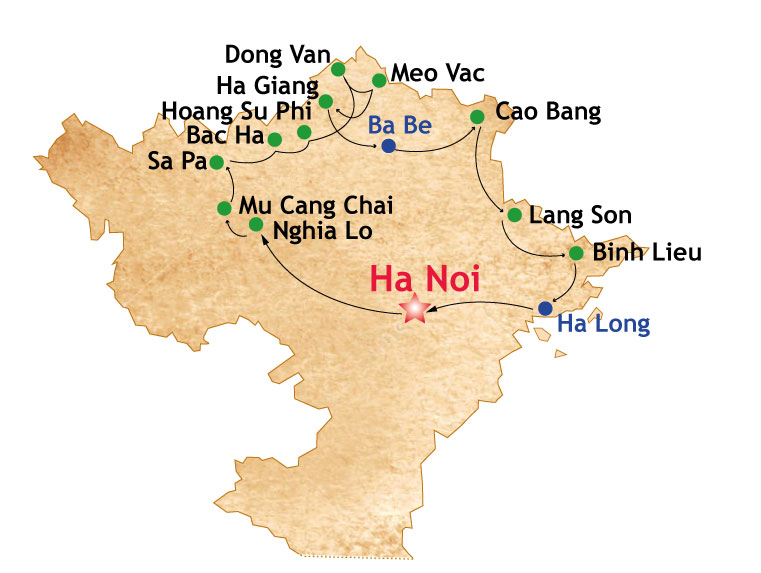 Carte touristique du nord-est du Vietnam